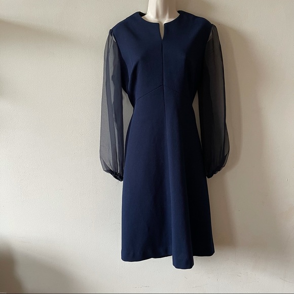 Vintage 70s navy Sheer Sleeve Dress (ooo) - Picture 2 of 8